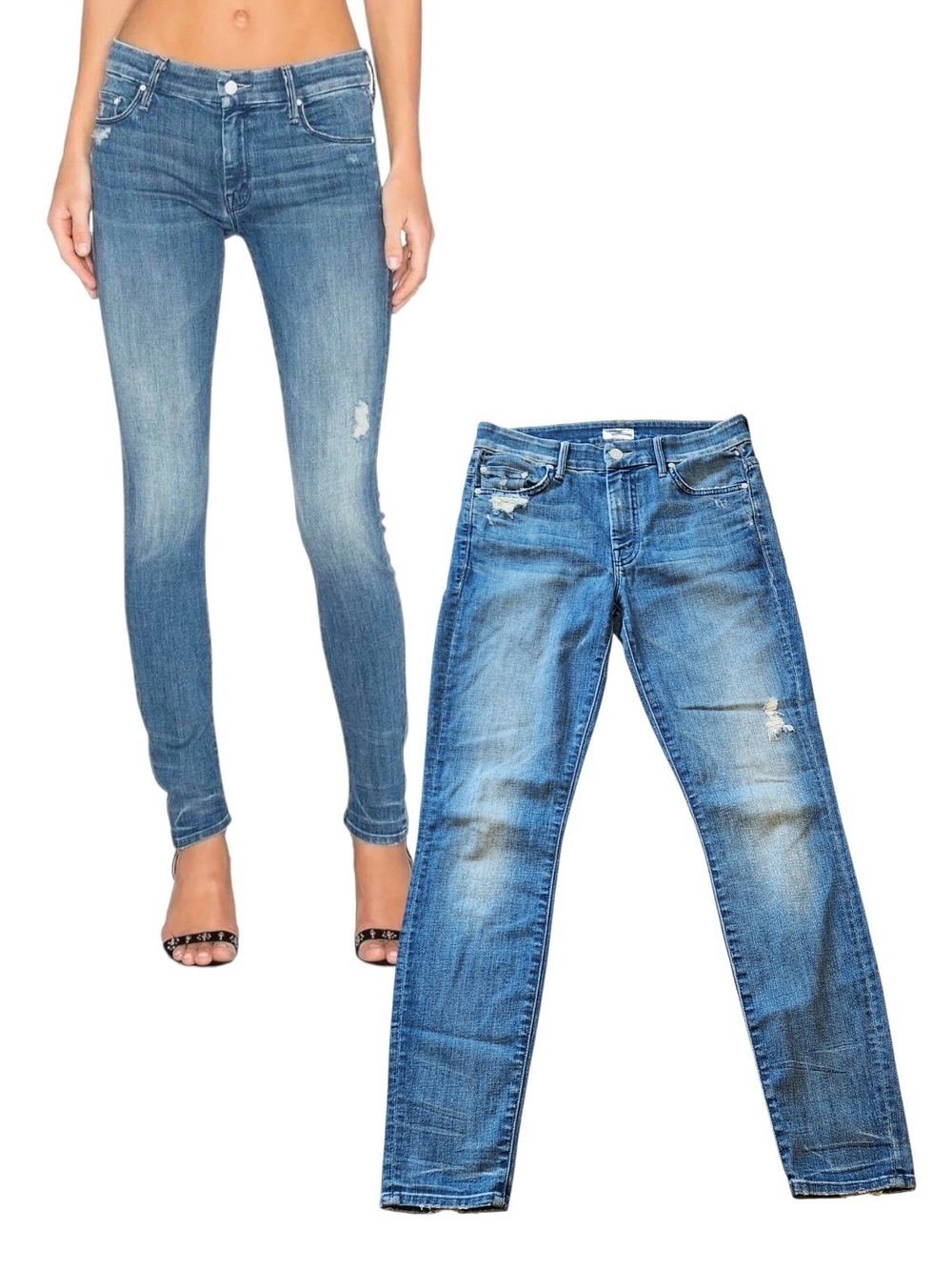 Mother The Looker High Waisted Graffiti Girl Stretch Distressed Skinny Jeans 27